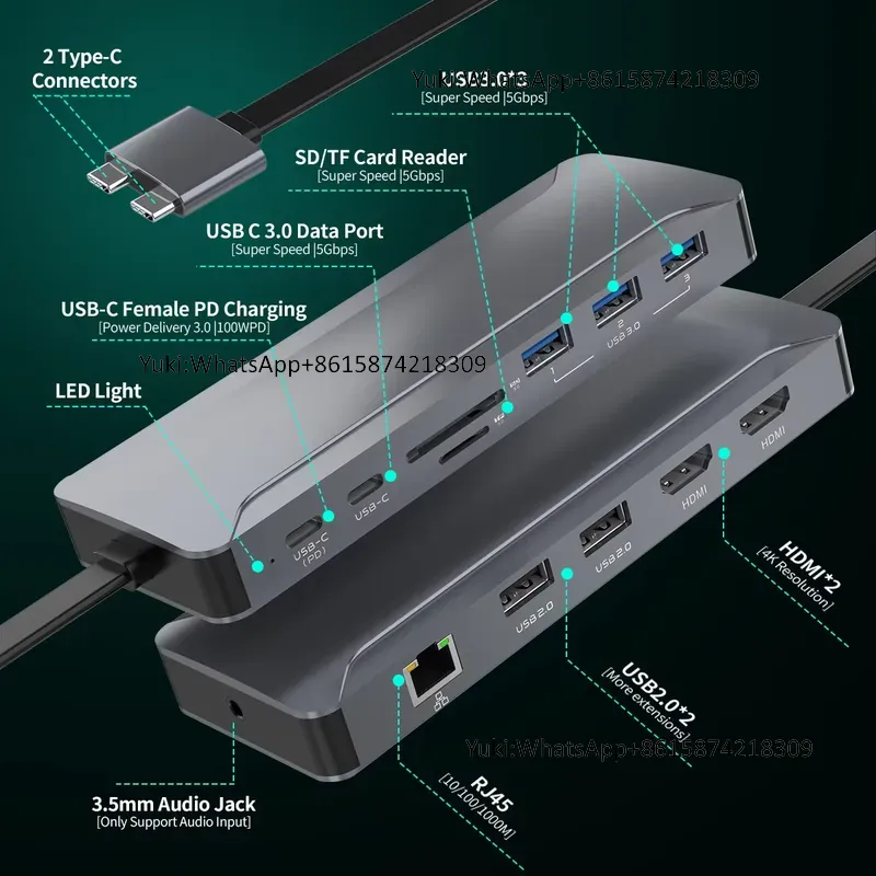 Usb C Hub - Estación de Acoplamiento con Doble Pantalla,